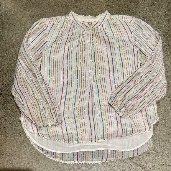 APIECE APART COTTON TOP WITH SPARKLE STRIPES AND RUFFLE SLEEVES - Picture 6 of 7